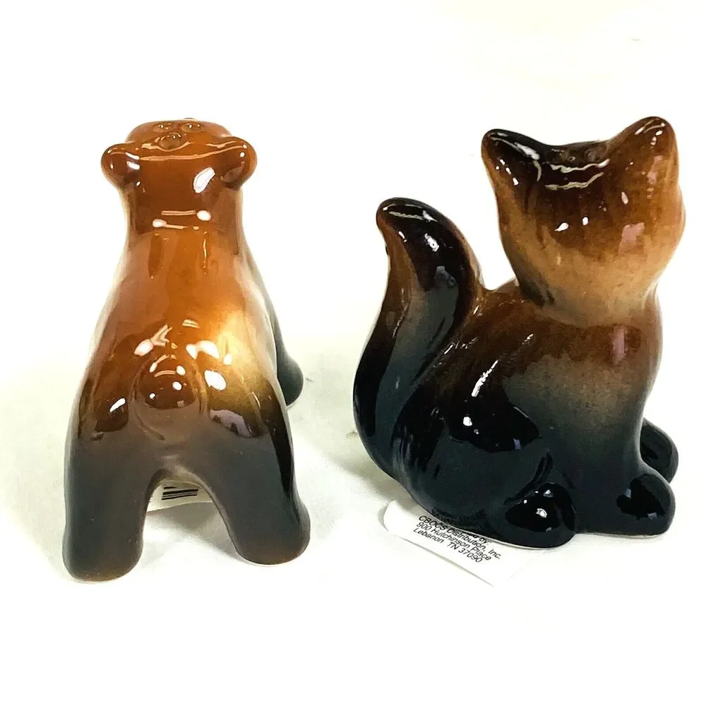 Fox and Bear Salt and Pepper Shakers NEW Ceramic 3